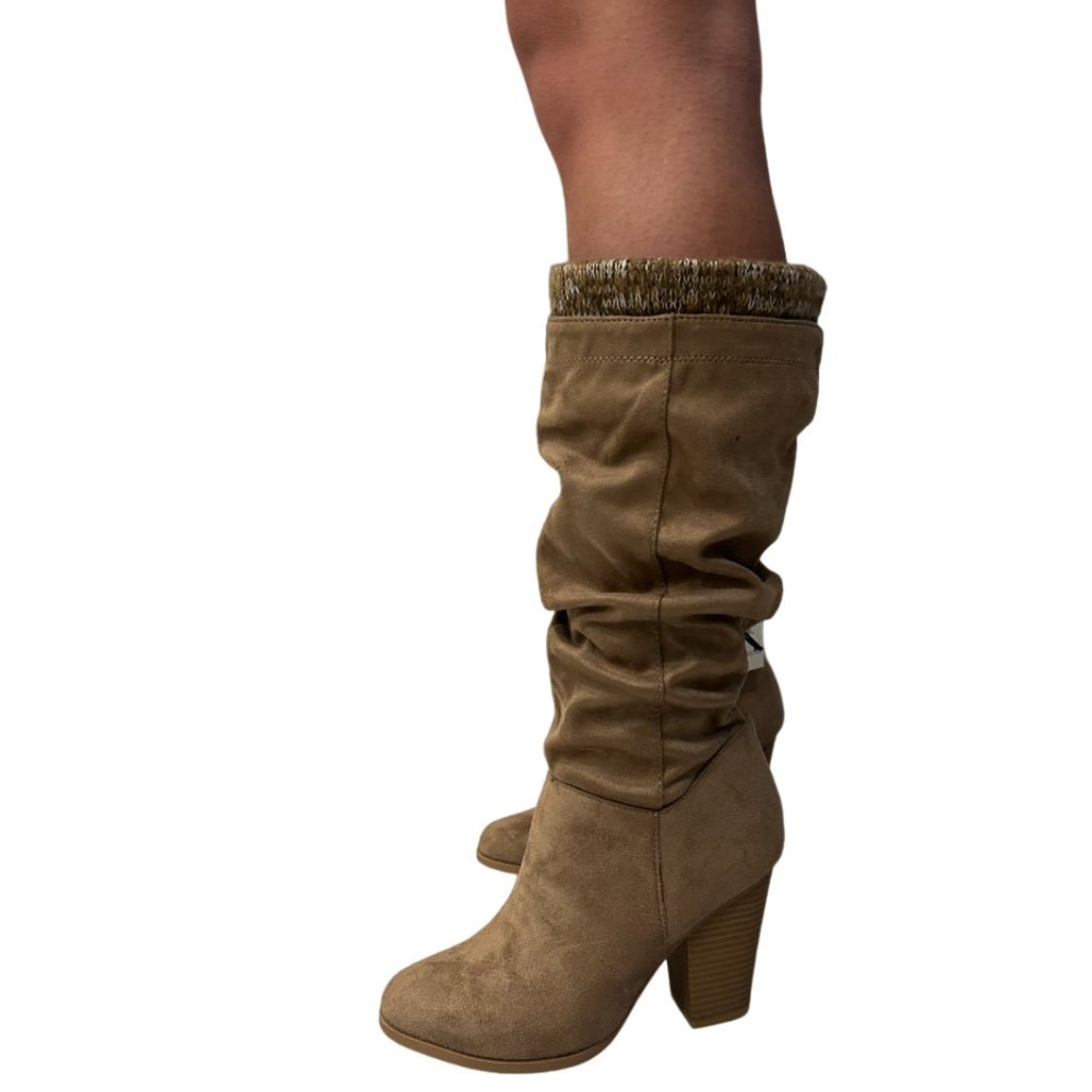 George Women's Suede 4in Block High Heel Mid-Calf High Boots, Insulated NEW